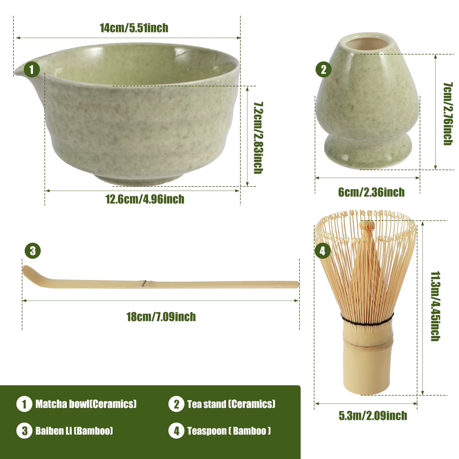 4Pcs Japanese Matcha Set with Ceramic Bowl Bamboo Matcha Whisk and Tea Scoop for Tea Lovers Gifts Tea-Making Tools Accessories