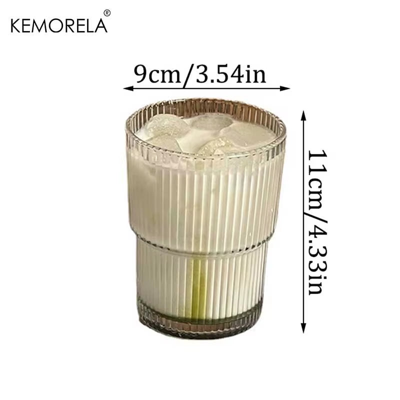 380ml Stripe Glass Cup with Lid and Straw - Transparent Drinkware for Ice Coffee, Tea, Juice, Milk, and Water (Set of 1 or 2)