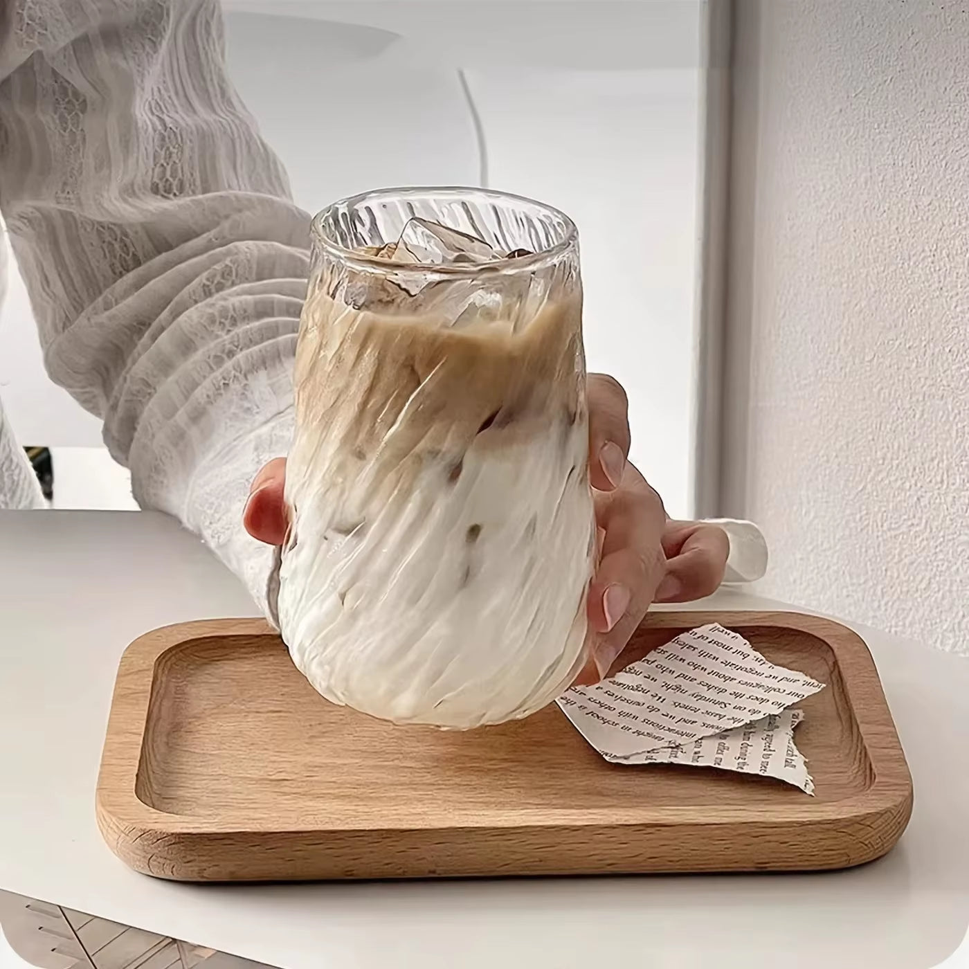 400ML Transparent Glass Coffee Mug with Stripe Design - Versatile Drinkware for Tea, Juice, Milk, and Mocha