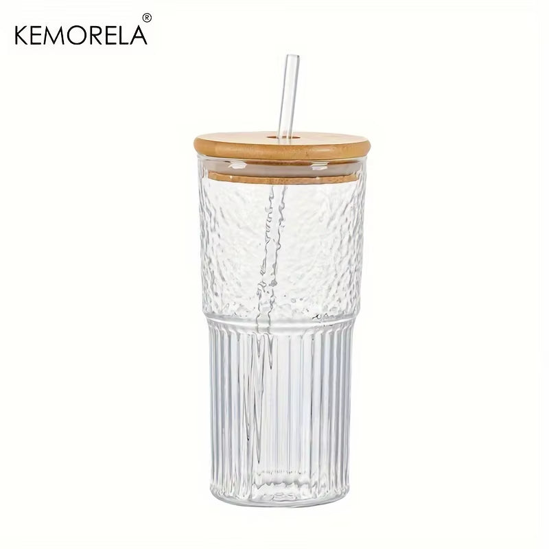  Ribbed Glassware Glass Cup 500Ml with Lid and Straw Drinking Glasses Cocktail Beer Iced Coffee Mug Juice Tea Cup Water Cups