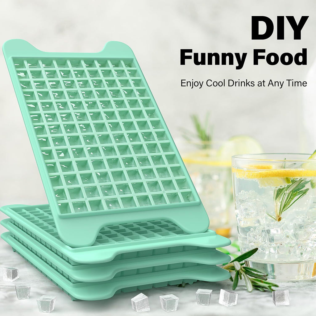 4 Pack Mini Ice Cube Tray with Bin Ice Container and Scoop for Freezer