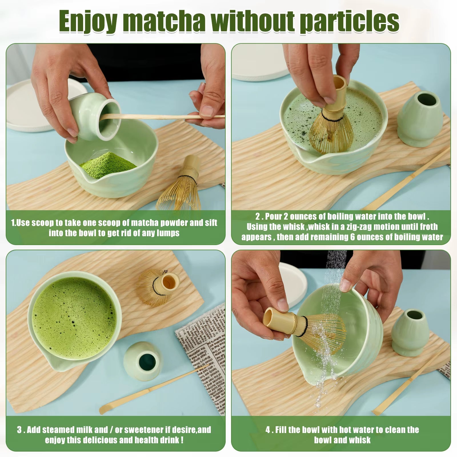 4Pcs Japanese Matcha Set with Ceramic Bowl Bamboo Matcha Whisk and Tea Scoop for Tea Lovers Gifts Tea-Making Tools Accessories