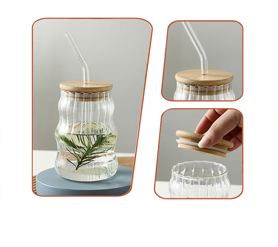 High Borosilicate Glass Stripe Straw Cup Ins Wind