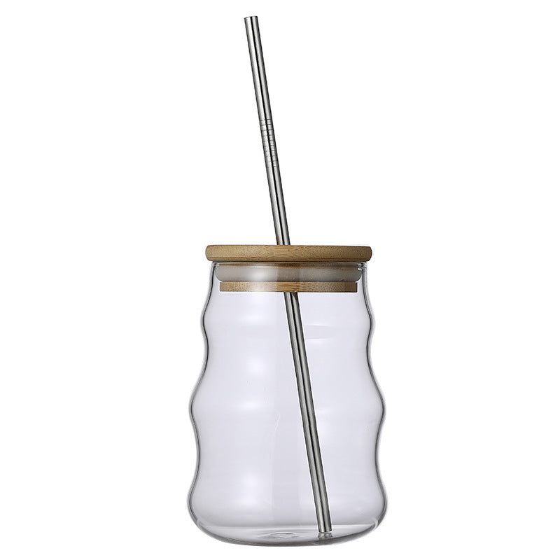 High Borosilicate Glass Stripe Straw Cup Ins Wind