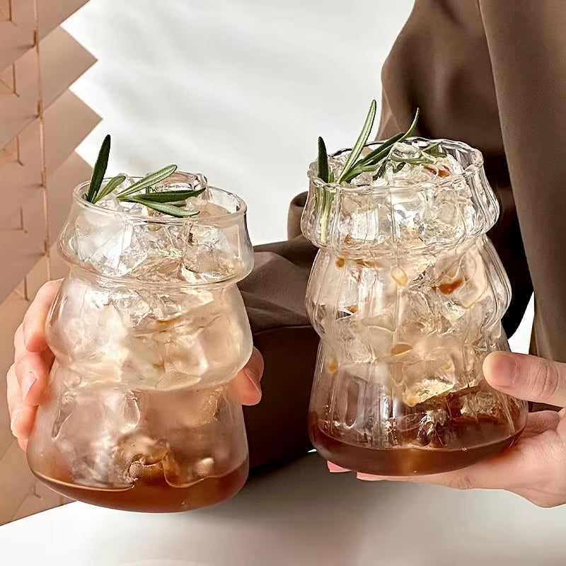 Elegant Glass Drinkware for Cold Beverages - Latte Cups, Iced Water Bottles, and Wine Cocktail Glasses
