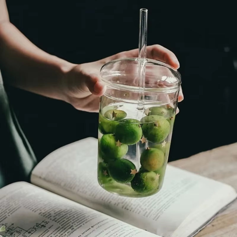 450ML Glass Cup with Lid and Straw Transparent Drinking Glasses for Juice Water and Iced Coffee Cups Drinkware Mug Water Bottle