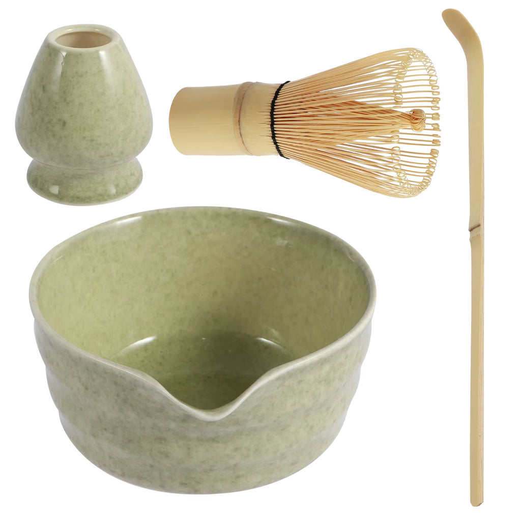 4Pcs Japanese Matcha Set with Ceramic Bowl Bamboo Matcha Whisk and Tea Scoop for Tea Lovers Gifts Tea-Making Tools Accessories