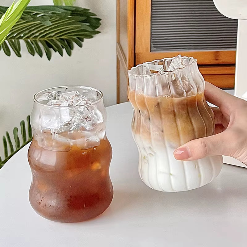 Elegant Glass Drinkware for Cold Beverages - Latte Cups, Iced Water Bottles, and Wine Cocktail Glasses