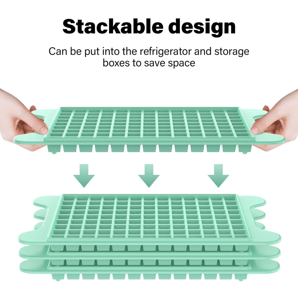 4 Pack Mini Ice Cube Tray with Bin Ice Container and Scoop for Freezer