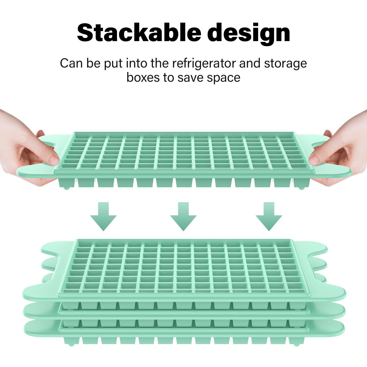 4 Pack Mini Ice Cube Tray with Bin Ice Container and Scoop for Freezer