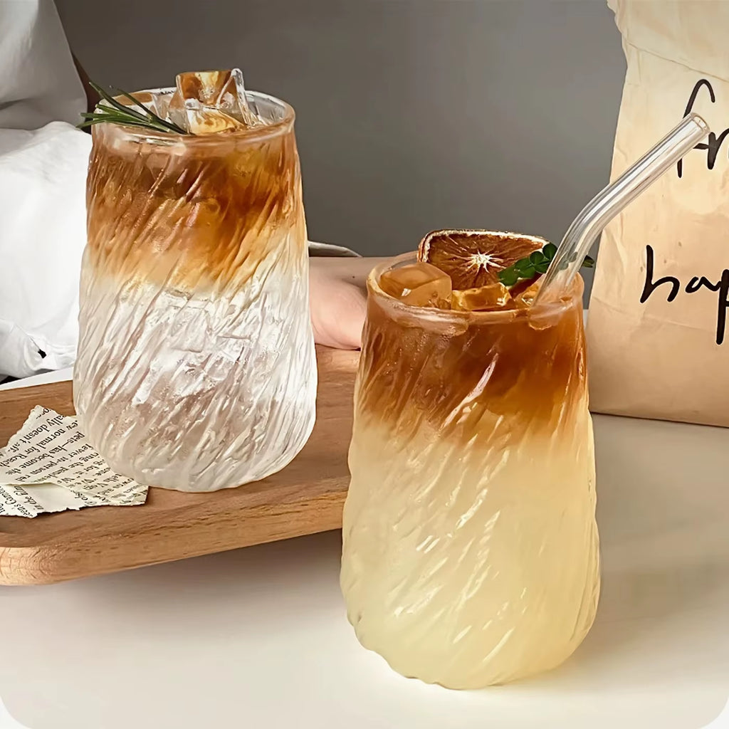 400ML Transparent Glass Coffee Mug with Stripe Design - Versatile Drinkware for Tea, Juice, Milk, and Mocha