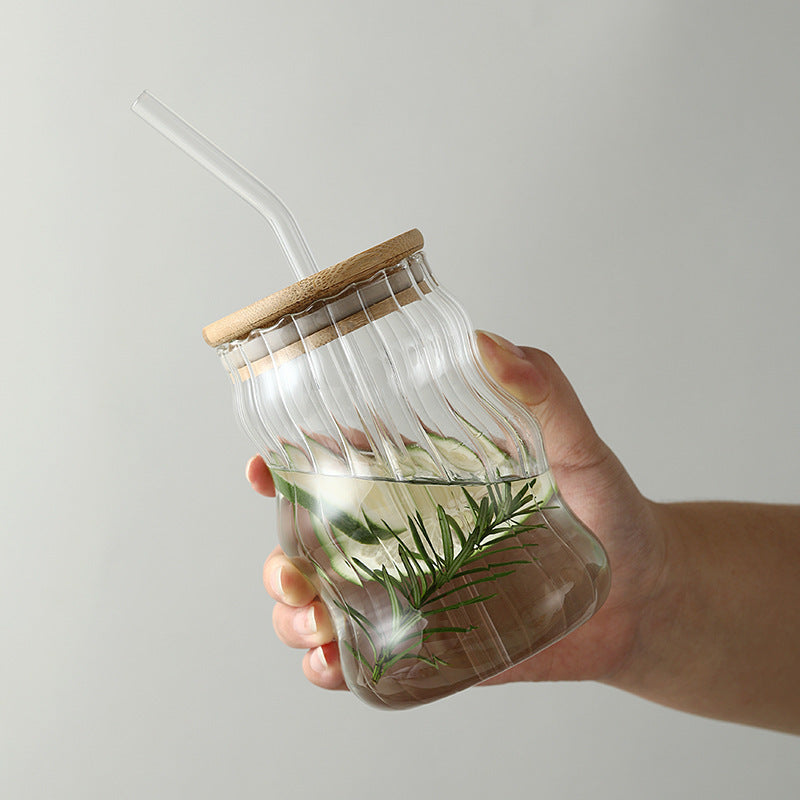 High Borosilicate Glass Stripe Straw Cup Ins Wind