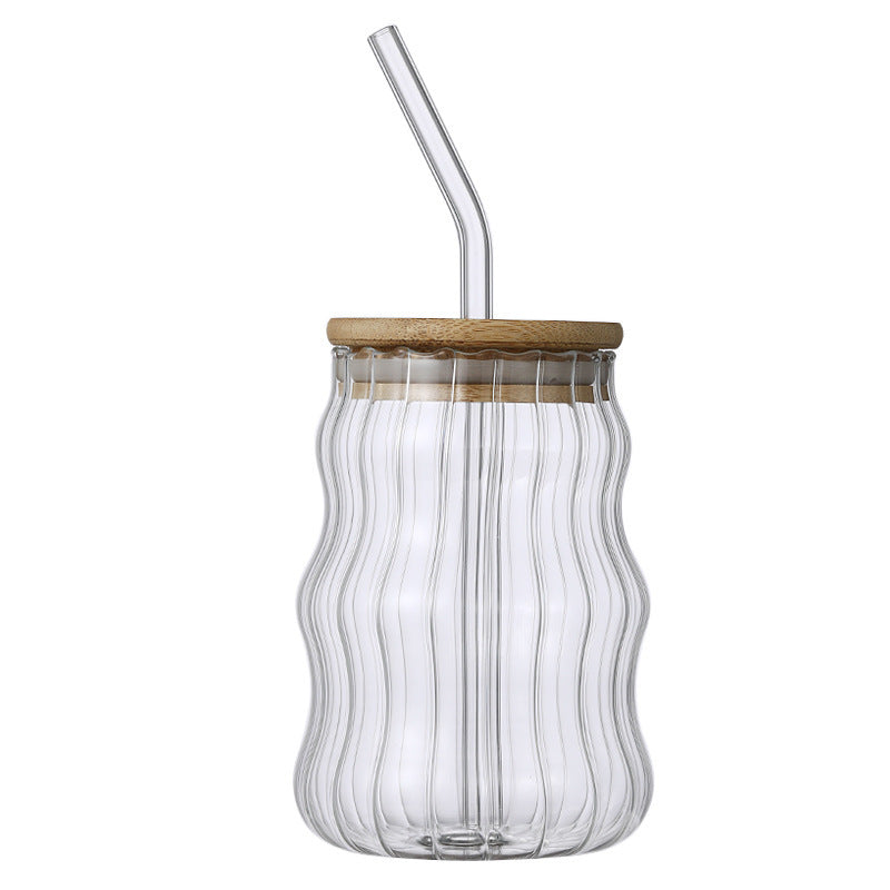 High Borosilicate Glass Stripe Straw Cup Ins Wind