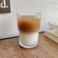 Wind Stripe Glass Coffee Mug with Straw and Lid