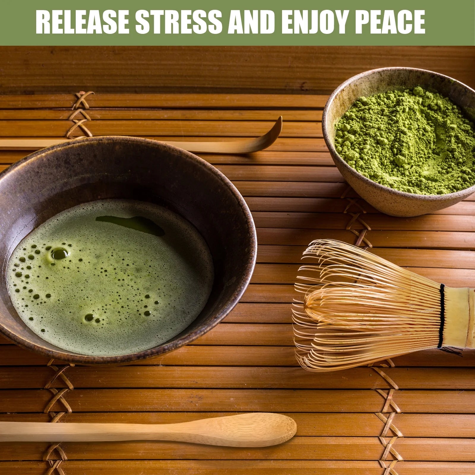 4Pcs Matcha Whisk Set Portable Matcha Tea Set Reusable Japanese Whisk Set Handmade Wood Matcha Whisk Tea Scoop Matcha Scoop Stainless Steel Tea Strainer for Tea Lovers Beginners