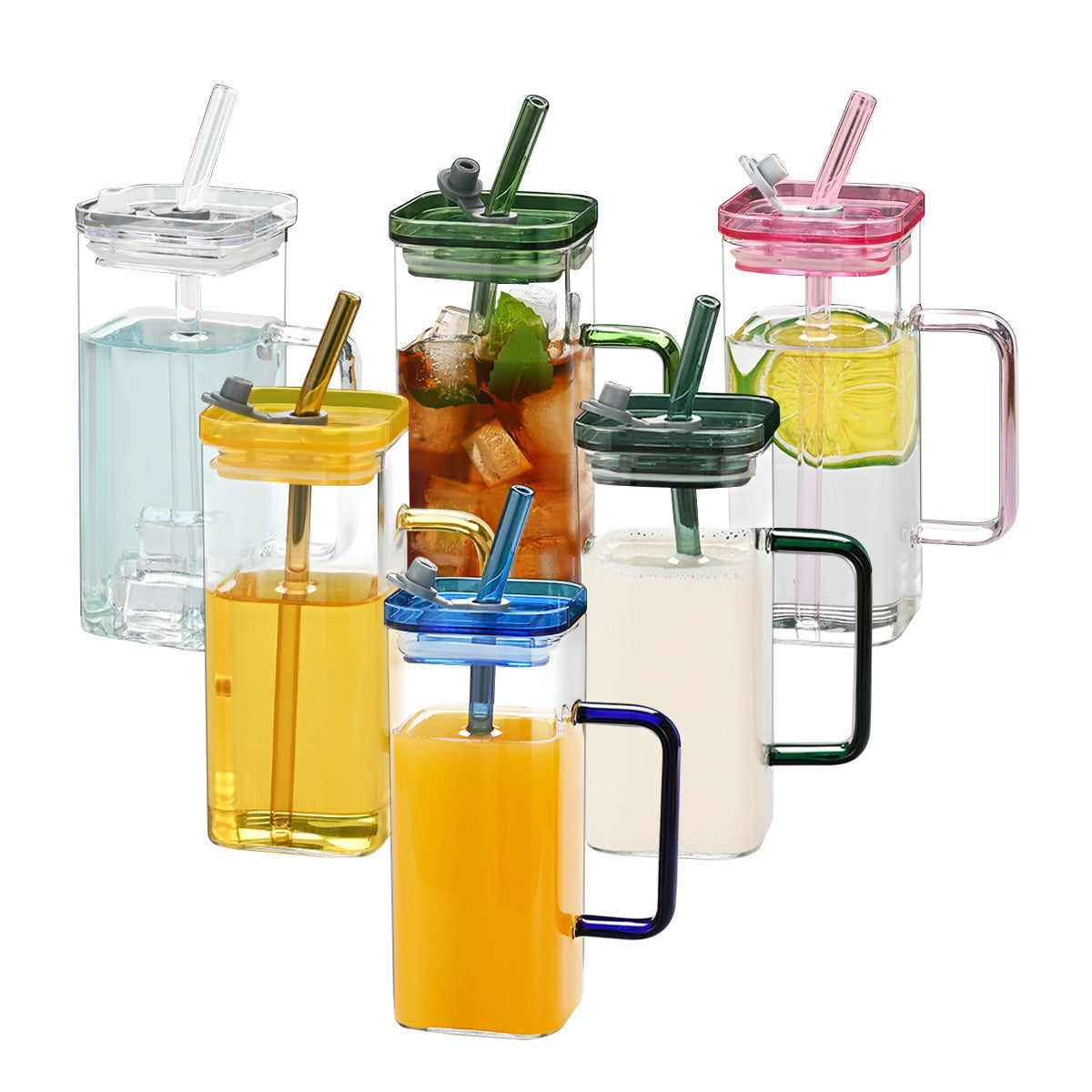 Transparent High Borosilicate Glass Straw Cup Set - 6 Color Options, Includes Straw and Lid, Ideal for Milk, Juice, Cold Beverages, Coffee, Tea, Office Use, and Gifting