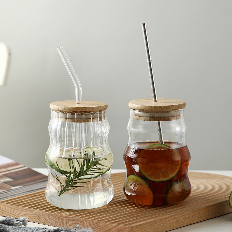 High Borosilicate Glass Stripe Straw Cup Ins Wind