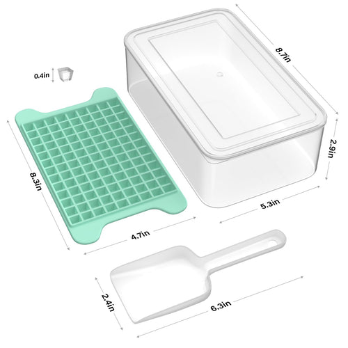 4 Pack Mini Ice Cube Tray with Bin Ice Container and Scoop for Freezer