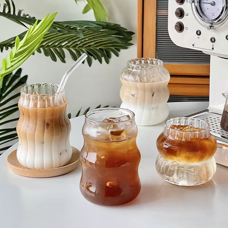 Elegant Glass Drinkware for Cold Beverages - Latte Cups, Iced Water Bottles, and Wine Cocktail Glasses