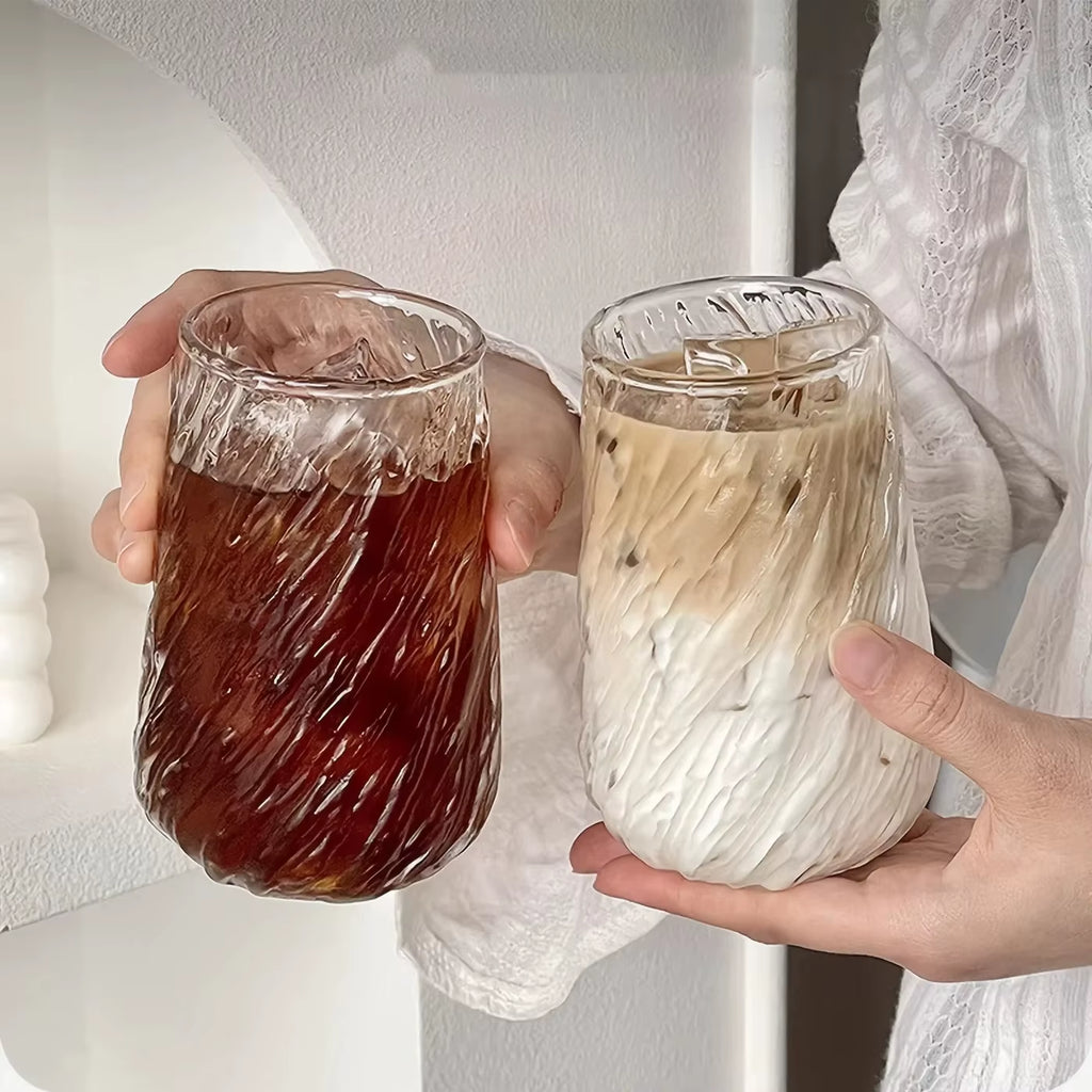 400ML Transparent Glass Coffee Mug with Stripe Design - Versatile Drinkware for Tea, Juice, Milk, and Mocha