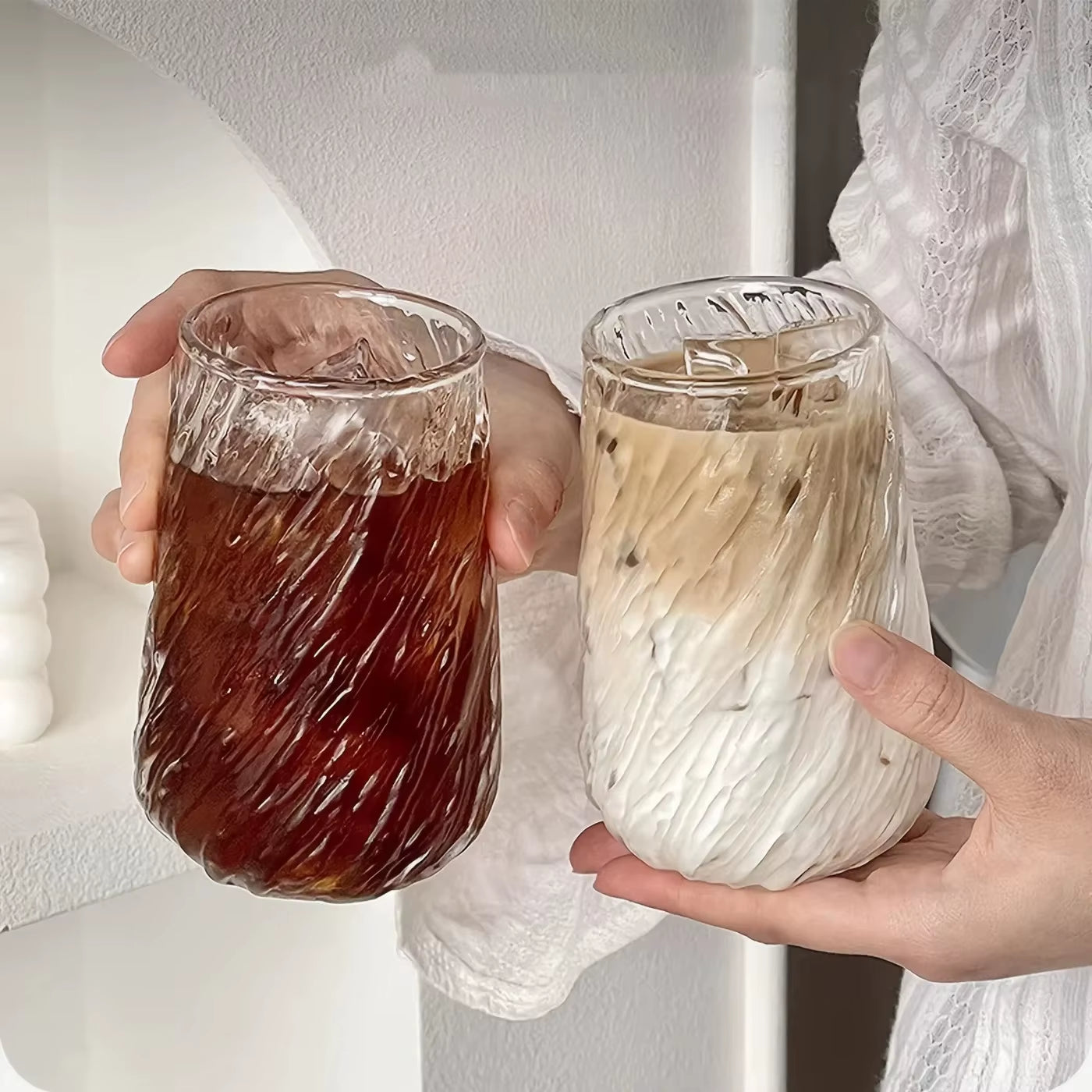 400ML Transparent Glass Coffee Mug with Stripe Design - Versatile Drinkware for Tea, Juice, Milk, and Mocha